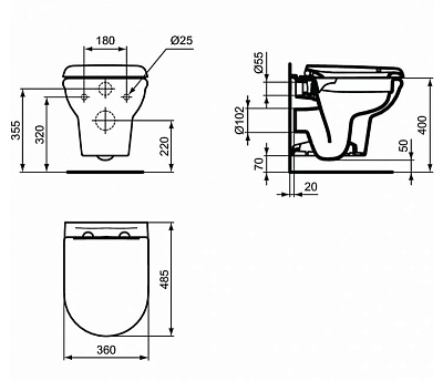 Подвесной унитаз Ideal Standard Exacto Rimless R002601