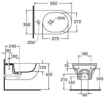 Биде подвесное Azzurra Nuvola NUV500/SOSK