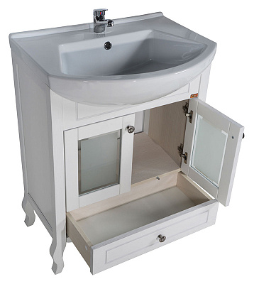 Тумба с раковиной ASB-Mebel Флоренция 65 белая патина серебро витраж