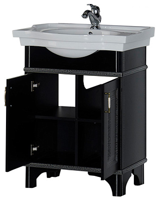 Тумба с раковиной Aquanet Валенса 70 черный краколет/серебро