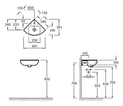 Рукомойник Jacob Delafon Odeon Up E4733 угловой