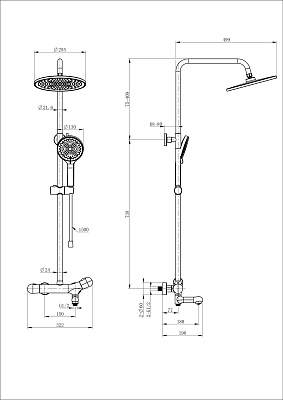 Душевая система с термостатом WONZON & WOGHAND T-1000, Черный матовый WW-B3057-A-MB
