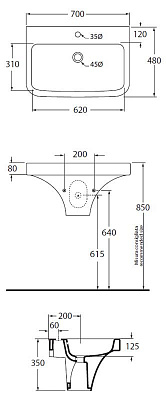 Раковина Azzurra Tulip TUVI200B1/70M