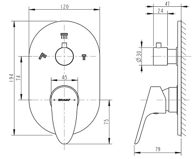 Встраиваемый смеситель 3-функц.