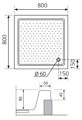 Поддон для душа Novellini Olympic 80x80 см полувстраиваемый