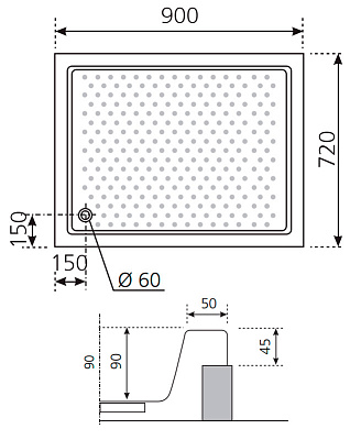 Поддон для душа Novellini Olympic 90x72 см полувстраиваемый