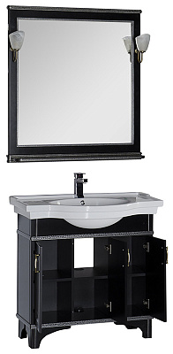 Тумба с раковиной Aquanet Валенса 90 черный краколет/серебро