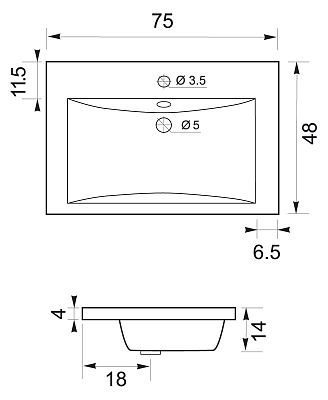 Тумба с раковиной Aquanet Нота 75 черная