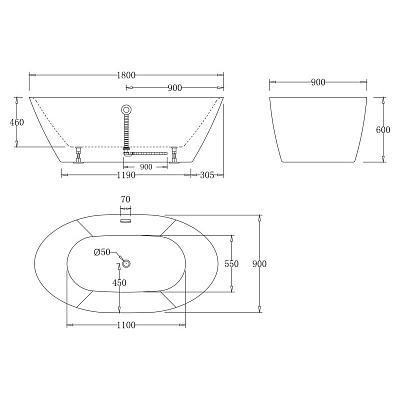 Акриловая ванна BELBAGNO 180x90