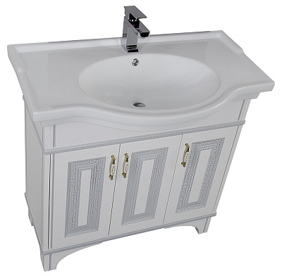 Тумба с раковиной Aquanet Валенса 90 белый краколет/серебро