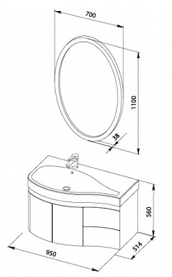 Тумба с раковиной Aquanet Сопрано 2-95  черная R
