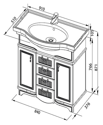 Тумба с раковиной Aquanet Луис 90 NEW темный орех