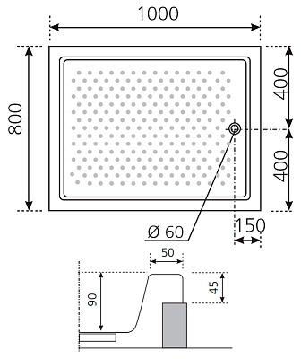 Поддон для душа Novellini Olympic 100x80 см полувстраиваемый