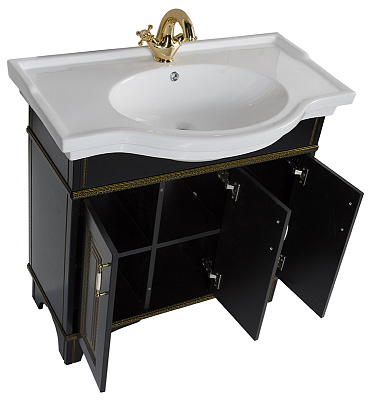 Тумба с раковиной Aquanet Валенса 90 черный краколет/золото