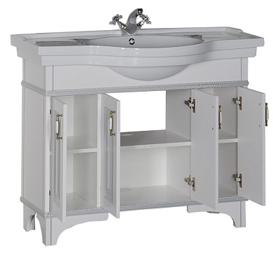 Тумба с раковиной Aquanet Валенса 110 белый краколет/серебро