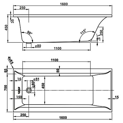 Акриловая ванна VAGNERPLAST Veronela (160 см)