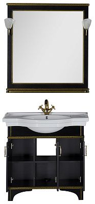 Тумба с раковиной Aquanet Валенса 90 черный краколет/золото