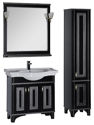 Тумба с раковиной Aquanet Валенса 90 черный краколет/серебро