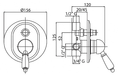 Смеситель Cezares Elite ELITE-VDIM-01-Bi для ванны с душем