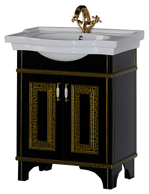Тумба с раковиной Aquanet Валенса 80 черный краколет/золото