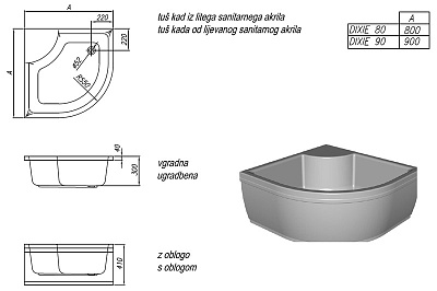 Поддон для душа Kolpa San Dixie 90