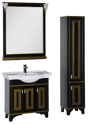 Тумба с раковиной Aquanet Валенса 90 черный краколет/золото