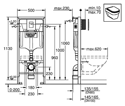 Инсталляция для унитаза Grohe Rapid SL 38772001 3 в 1 с кнопкой смыва