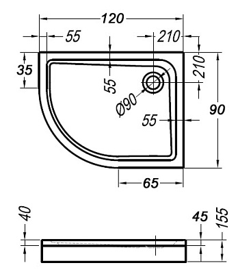 Поддон для душа Kolpa San Malur 120x90 L