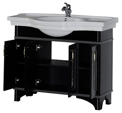 Тумба с раковиной Aquanet Валенса 110 черный краколет/серебро