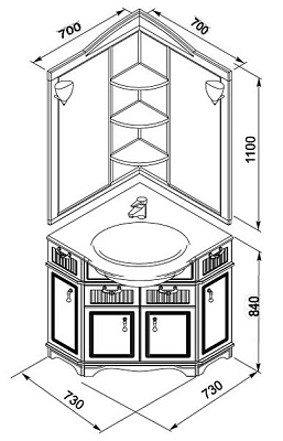 Зеркало Aquanet Луис 70 угловое темный орех