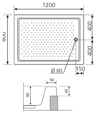 Поддон для душа Novellini Olympic 120x80 см полувстраиваемый