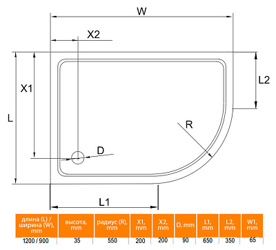 Поддон для душа Cezares SMC RH 120x90 см R