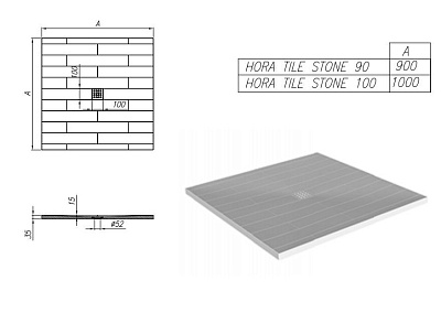 Душевой поддон Kolpa San Hora Tile Stone 90x90 white
