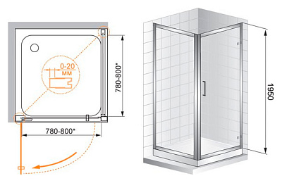 Душевой уголок Cezares Porta AH1 100/80 C Cr