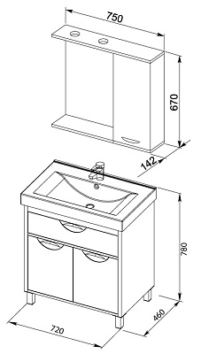 Мебель для ванной Aquanet Гретта 75 светлый дуб