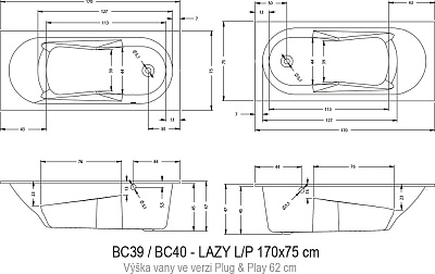 Акриловая ванна RIHO Lazy R 170x75