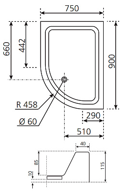 Поддон для душа Novellini Victory A 90x75 см левый