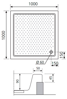 Поддон для душа Novellini Olympic 100x100 см полувстраиваемый
