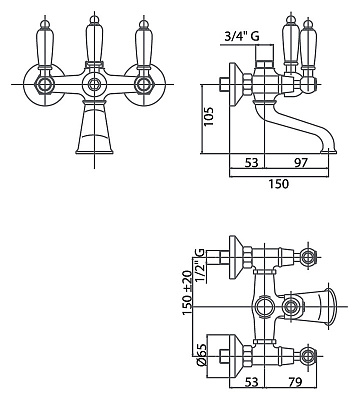 Смеситель Caprigo Adria Swarovski 01-019-oro для ванны с душем