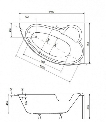 Акриловая ванна BESCO Finezja Nova 140 P