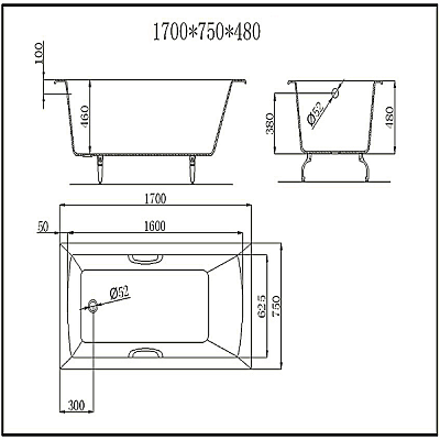 Чугунная ванна Castalia Prime 170x75
