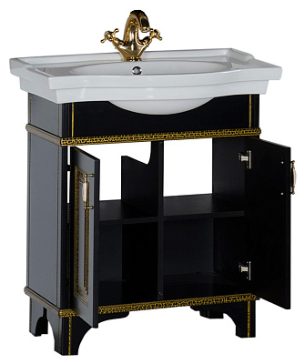 Тумба с раковиной Aquanet Валенса 80 черный краколет/золото