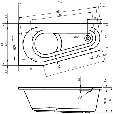 Акриловая ванна RIHO Delta 160 L