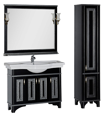 Тумба с раковиной Aquanet Валенса 110 черный краколет/серебро