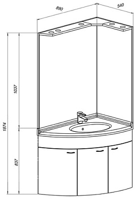 Зеркало Aquanet Корнер 80 R