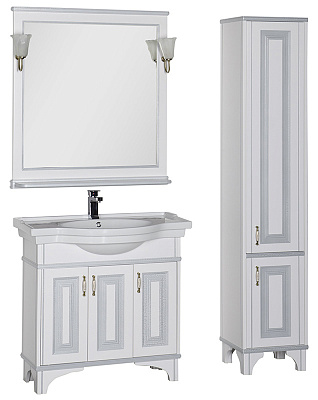 Тумба с раковиной Aquanet Валенса 90 белый краколет/серебро