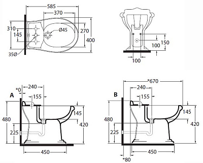 Биде напольное Azzurra Jubilaeum JUB500B1/M
