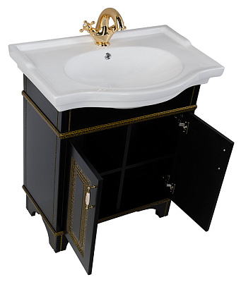 Тумба с раковиной Aquanet Валенса 80 черный краколет/золото