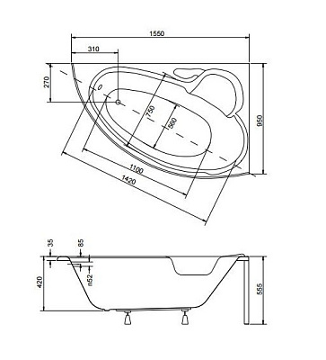 Акриловая ванна BESCO Finezja Nova 155 P