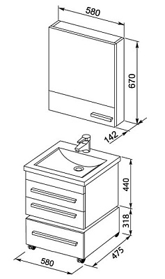 Зеркало-шкаф Aquanet Верона 58 черный